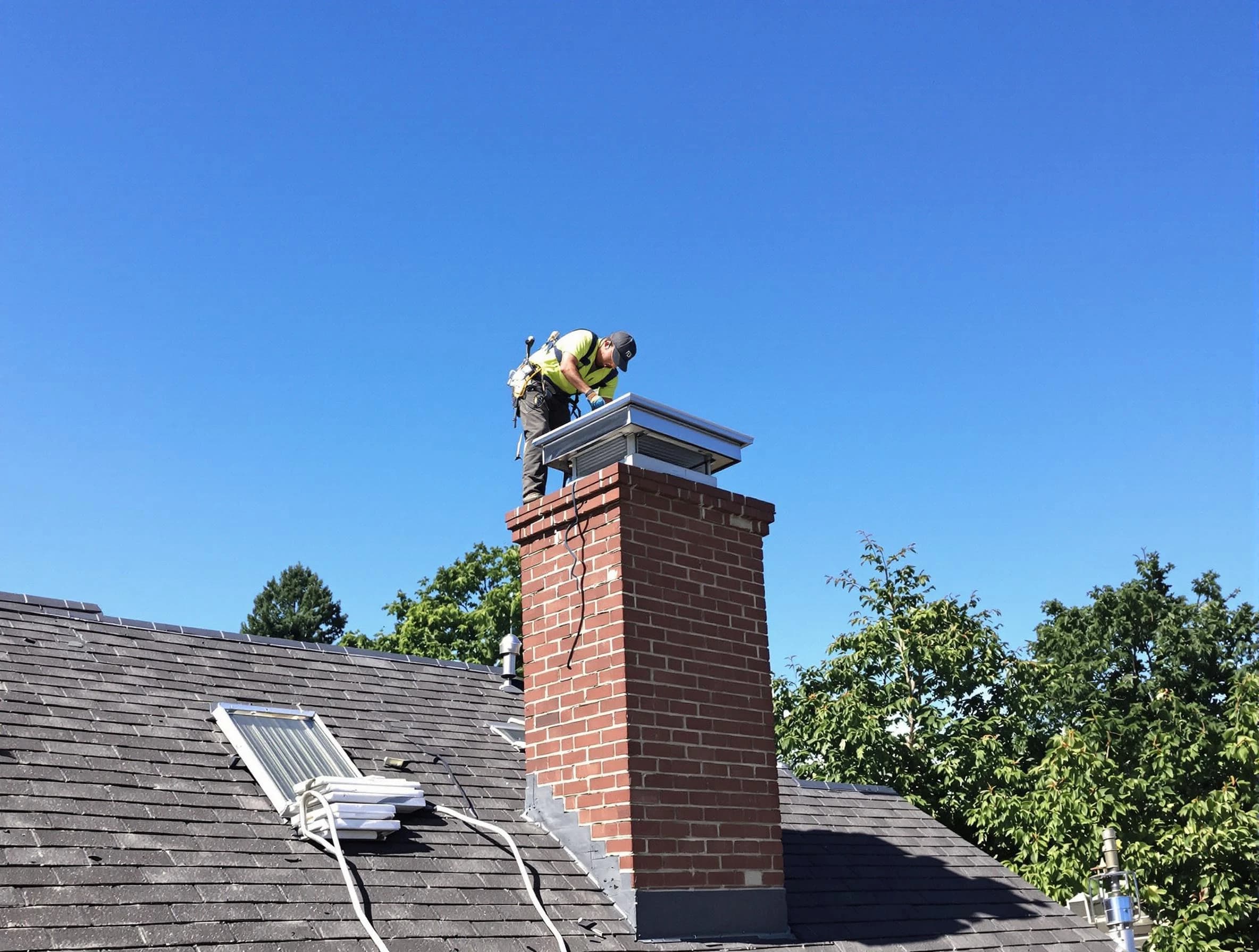 Magna Chimney Sweep technician measuring a chimney cap in Magna, UT