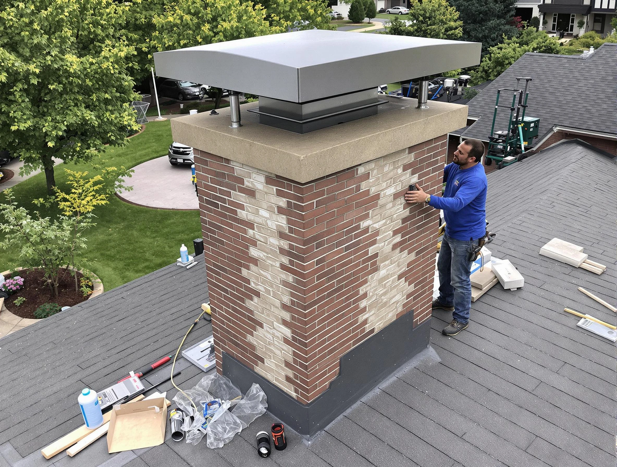 Magna Chimney Sweep team working on a custom chimney remodel in Magna, UT